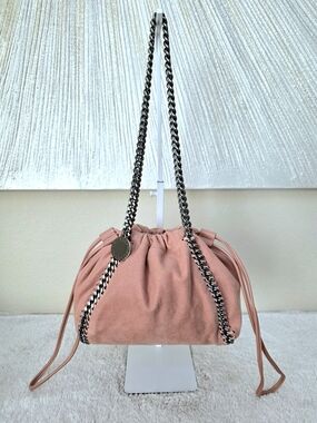 Rare Stella McCartney Falabella Coral Pink Silver Mini Drawstring Pouch Tote